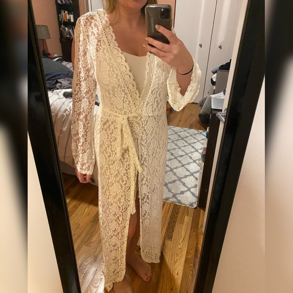 boho beach lace wedding festival dress small/medium ivory white dress